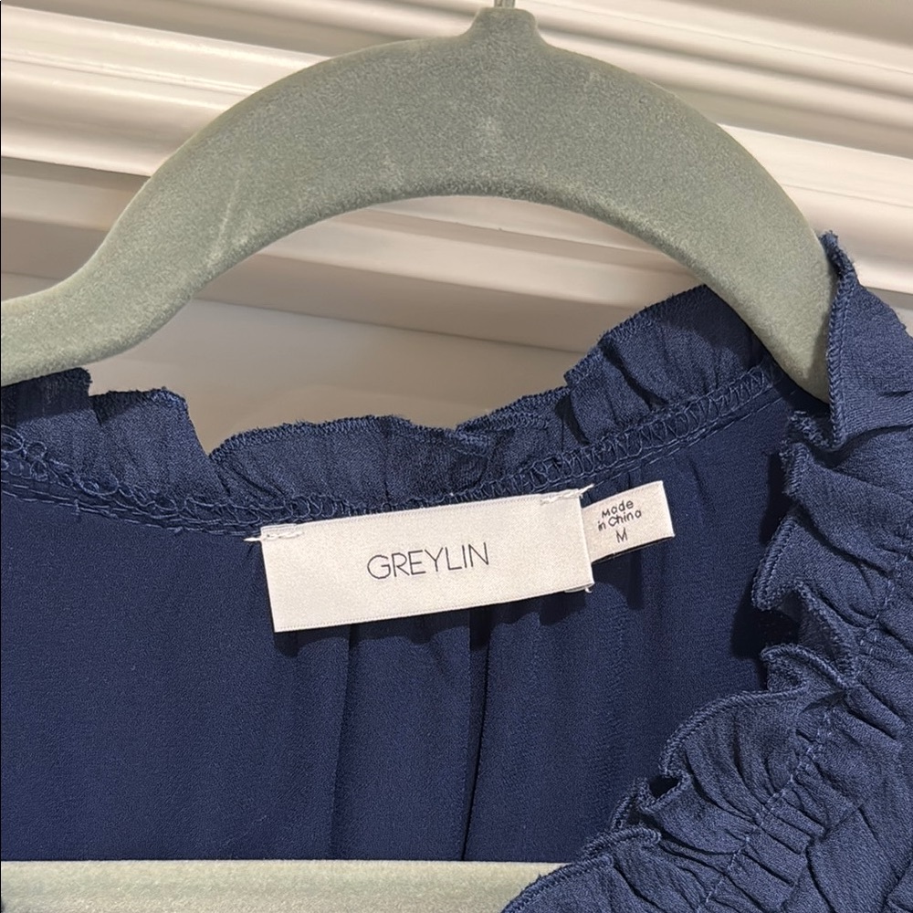 Greylin Midnight Blue Ruffled Button-Down Dress - Picture 2 of 5